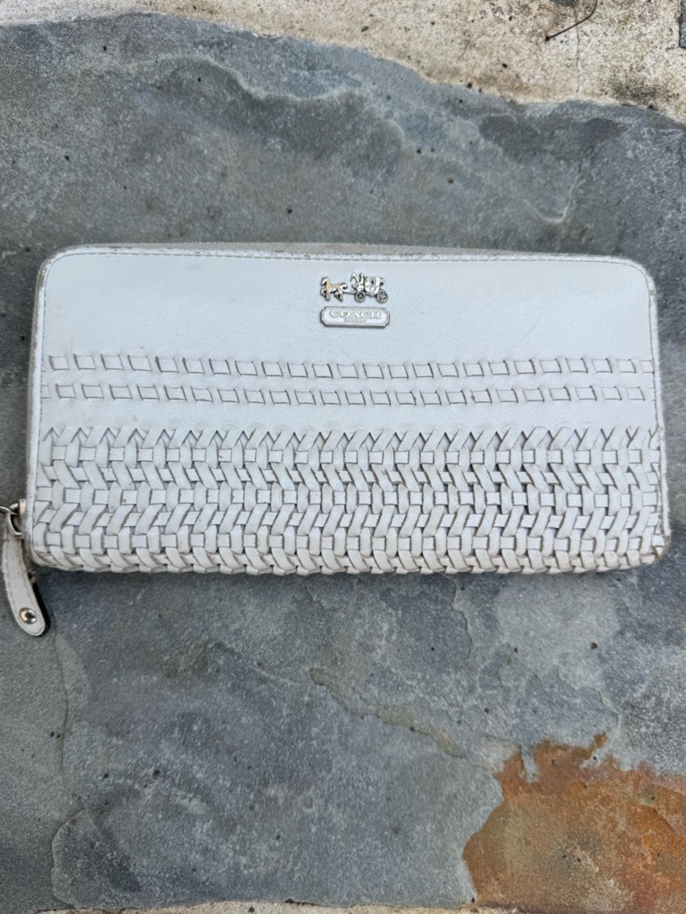 Coach Ivory Leather Braided Zip Around Wallet